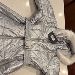 PrettyLittleThing Silver Ski Jacket with Faux Fur Trim